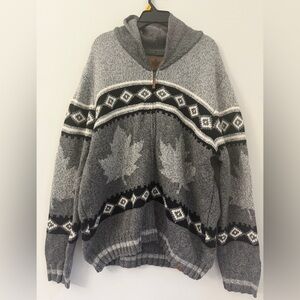 Canadiana Men’s Canada Leaf Heavy Wool Blend Full Zip Winter Cardigan Sweater